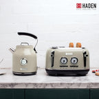 Haden Dorset 4 Slice Wide Slot Stainless Steel Toaster Bundled with 1.7 Liter Stainless Steel Electric Kettle with 360-Degree Base, Putty & Chrome