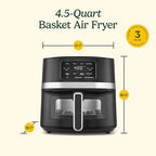 Cuisinart Air Fryer, 4.5-Quart Basket Fryer with 4 Cooking Functions to Air Fry, Roast, Bake, and Keep Warm, 4 Airfryer Presets, Dishwasher-Safe Parts, AIR-160NAS, Stainless Steel & Black