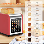 2 Slice Toaster Touch Screen, Stainless Steel Toasters Digital Timer 2 Slot Toasters, 8 Shade Settings 6 Bread Types for Bagel, Cancel, Defrost (Red)
