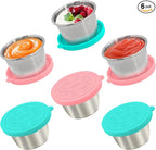 6x2.7 Oz Salad Dressing Container to Go,Handy Leakproof Stainless Steel Meal Prep Containers Reusable,Sauce Containers for Lunch Box, Picnics, Travel, Office and Kitchen Storage