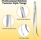 10-Inch Kitchen Tweezers Tongs Stainless Steel Kitchen Tweezers for Cooking Chef Tweezer Professional Skinny Tongs for Pasta Food Plating BBQ
