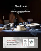 famiware Star 8.25" Pasta Bowls, Large Dinner Bowls Set of 4, Salad Bowl Plates, Shallow Bowls for Eating, Deep Forest
