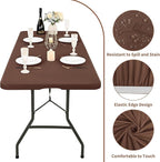 10 Pack Fitted Tablecloth for 6 Foot Rectangle Tables, Coffee Elastic Outdoor Picnic Table Cover, Washable Stretch Folding Table Cloths 6 ft for Camping Party Patio Kitchen Banquet, 30" W x 72" L