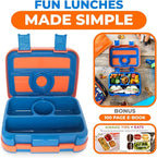 kinsho Bento Lunch Box for Kids Toddlers Boys, 5 Portion Sections Secure Lid, Microwave Safe BPA Free Removable Tray, Pre-School Kid Daycare Lunches Snack Container Ages 3 to 5, Blue Orange