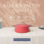 Dutch Oven Pot with Lid 4.5QT Stock Pot 9.5 Inch Nonstick Ceramic Coated Soup Pot Non-Toxic PFAS-Free, Quick & Even Heat Distribution for Braising, Baking Bread & Stewing, Compatible for All Cooktops(Induction/Gas/Electric) Oven Safe to 500°F, Fusion Red