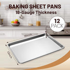 12 Pack Half Size Baking Sheet Pan Aluminum Commercial Pan for Oven Freezer Bakery Hotel Restaurant 13" × 18"