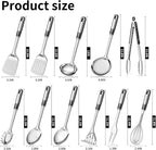 11-Piece Stainless Steel Kitchen Utensil Set – Premium Thickened Cooking Utensils Set, Silver Kitchen Tools Set for Cooking, Dishwasher Safe Kitchen Tool Set