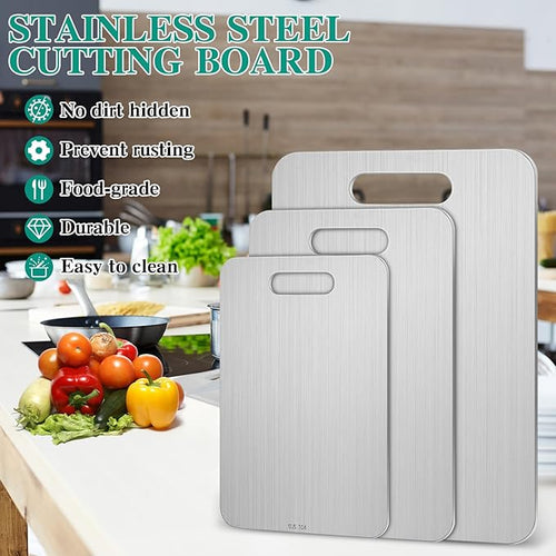 3 Pcs Stainless Steel Cutting Board for Kitchen 304 Steel Chopping Dishwasher Safe Metal Cutting Board Set for Kitchen Meat Fruit Vegetable (15.4''x11'',13.4"x9",11.8"x7.9")