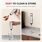 Bonsenkitchen Rechargeable Milk Frother with Stand, Handheld 3-Speed Coffee Frother, Dual Spring Whisk Electric Hand Frother Wand Drink Mixer for Matcha Lattes Cappuccino, Kitchen Gifts