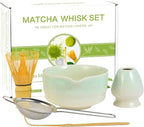 Matcha Whisk Set, Japanese Tea Set Includes Matcha Bowl with Spout, Bamboo Whisk, Ceramic Chasen Holder, Scoop, Sifter, 5 pcs Traditional Tea Making Kit for Matcha Lovers Gift for Women Men