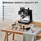 Garvee 20 Bar Pressure Espresso Machine with Grinder, 1.5L Removable Water Tank, Milk Frother Steam Wand for Latte/Cappuccino (BLACK,20Bar,With Grinder)