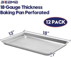 12 Pack Half Size 18" x 13" Aluminum Baking Sheet Pan Perforated, Commercial Bakery Equipment Cookie Sheets, NSF Approved Baking Tray