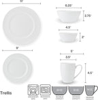 Mikasa Trellis Bone China Lightweight Chip Resistant 40 Piece Dinnerware Set, Service for 8