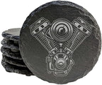 Rev Up Your Ride: V-Twin Engine Coasters for Bikers - Round Slate - Set of 8