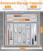 Silverware Drawer Organizer for Kitchen - Adjustable Utensil Holder Drawer Organizer, BPA Free Flatware and Cutlery Tray, Expandable Plastic Storage for Spoons Forks Knives, Grey