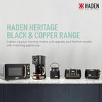 Haden Heritage 4 Slice Wide Slot Stainless Steel Toaster Bundled with 1.7 Liter Stainless Steel Electric Water Kettle, Black & Copper