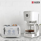 Haden Dorset 4 Slice Wide Slot Stainless Steel Toaster with Adjustable Browning Control & Non-Slip Feet, Ivory & Chrome