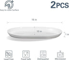 ONEMORE 16 Inch Ceramic Serving Plates for Entertaining, Set of 2 Large Oval Dinner Plates- Dishwasher Oven Safe Serving Tray for Food Meat Fish Parties- Porcelain Thanksgiving Turkey Platters - White