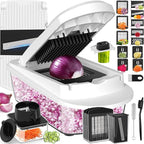 12 Blade All-in-1 Vegetable Chopper Mandoline Slicer with Container, Spiralizer with Contianers, Food Chopper, Onion Chopper, Veggie Cutter for Salad, Kitchen Gadgets Accessories Essentials, White