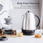 BUYDEEM K640 Stainless Steel Electric Tea Kettle with Auto Shut-Off and Boil Dry Protection, 1.7 Liter Cordless Hot Water Boiler with Swivel Base, 1440W,Retro Silver