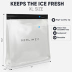 BERLINZO Large Reusable Ice Storage Bag - Freezer Safe Leak Proof Silicone and Plastic-Free Lunch Bag for Ice and Food Storage - BPA-Free XL Size
