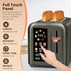 SEEDEEM Toaster 2 Slice, Touch Control Stainless Toaster LCD Display, 50% Faster Heating Speed, 1.4'' Wide Slots, More Timer Functions, Removable Crumb Tray, 1350W, Dark Metallic