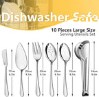 Pleafind 10 PCS Stainless Steel Serving Utensils Set with Spoons, Slotted Spoons, Forks, Tongs, Pie Server and Butter Knife for Parties, Buffet, Banquet