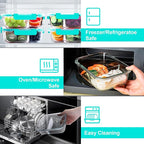 VERONES 5 Pack Glass Meal Prep Containers 2 Compartment Set, 36OZ Airtight Glass Lunch Containers, Glass Food Storage Containers with Lids, for Microwave, Oven, Freezer & Dishwasher Friendly,Green