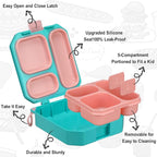 Itslife Bento Lunch Box Set for Kids with 12oz Soup Thermo&Lunch Bag, Leak-Proof Lunch Food Containers for Kids School, 5 Compartment, Sauce Cup, 10 Notes (Mermaids Green)