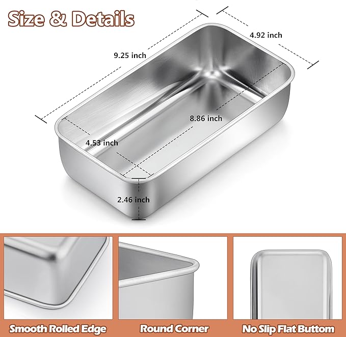 LIANYU 3 Pack Loaf Pans for Baking Bread, 9x5 Inch Bread Loaf Tin Pan, Stainless Steel Meatloaf Baking Bread Tin for Homemade Banana Bread, Dishwasher Safe