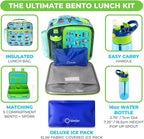 kinsho Bento Lunch Box and Insulated Bag, Water Bottle & Ice Pack Set for Kids Toddlers, 4 Portion Sections, Removable Tray, PreSchool Kid Toddler Daycare Lunches, Snack Container, Robot
