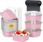 120pack 5oz Mini Cake Tins Cupcake Pan with Lids,LNYZQUS Aluminum Foil Baking Cups,Disposable Ramekins Small Brownie Muffin Pans Mini Cheesecake Containers for Home Bakery-Pink