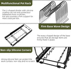 ROOHUA Pot Rack -Expandable Pan Organizer for Cabinet, Lid Holder with 10 Adjustable Compartment for Kitchen Cabinet Cookware Baking Frying Rack