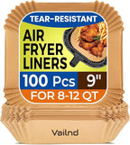 Vailnd Air Fryer Liners Disposable, 100Pcs 9 Inch Max Xl Large Cooker Airfryer Paper Liners, Oil Proof Parchment Sheets Square Basket Baking Liner for 8/10/11/12 QT Air Fryer Microwave