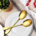 Stainless Steel Serving Spoons Set, 8pc, 10-Inch, Includes 8 Large Spoons, for Parties/Kitchen/Buffet/Catering, Dishwasher Safe, Gold
