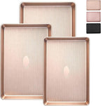 Nonstick Baking Sheet Pan Set of 3, Heavy Duty Cookie Sheets for Oven, 0.6mm Thick Quarter Size & Half Size & Jelly Roll Pan, Rustproof & Easy Clean with Textured Surface(Champagne Gold)