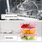 VERONES 10Pack Glass Meal Prep Containers, Airtight Glass Lunch Containers,Stackable Food Storage Containers Set with Lids,Exclusive of BPA, for Microwave,Oven, Freezer&Dishwasher Friendly,Pink