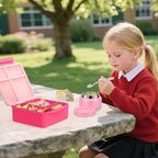 Kids Bento Lunch Box with 8oz Soup Thermo, Kids Leakproof Lunch Food Containers with 4 Compartment,Insulated Hot Food Jar with Lunch Bag for School, Travel (Pink-No lunch bag)