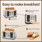 SEEDEEM Toaster 4 Slice, Stainless Steel, Touch Screen for Dual Control, Digital Timer, Smart Toaster with 6 Bread Type, 7 Shade Setting, 1.5''Wide Slot, Removable Crumb Tray, 1800W, Silver Metallic