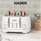 Haden Chelsea 4 Slice Wide Slot Toaster with Adjustable Browning Control, Ivory & Chrome