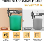 14 OZ Thick Candle Jars for Making Candles 12 Pcs, 3 Wick Empty Jars with Wood Lids for Candle Making, Sample Container, Frosted Green