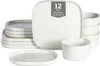 Stone Lain Cairo 12-Piece Dinnerware Set Stoneware, Plates and Bowls Set, Microwave and Dishwasher Safe, Includes Dinner and Salad Plates, Cereal Bowls, Dish for 4, White Speckled