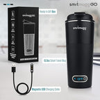 GO Heated Coffee Mug, Travel Mug, 13.5 OZ. Smart Mug, Battery Powered Heated Coffee Mug, Great for Coffee and Tea, Snap on Magnetic Charging Cord, New and Improved (Black)