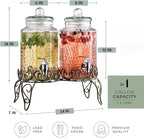 Classic Hammered Glass Beverage Dispenser with Elegant Stand (Set of 2), 1 Gallon Glass Drink Dispenser with Stand & Spigot, Party Drink Dispensers for Lemonade, Punch, Water, Juice