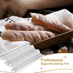 2 Pack Stainless Steel French Baguette Bread Pan, Perforated Loaf Pans for Baking 15"x10", 3 Waves Toaster Oven Baking Tray