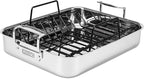 Viking 3-Ply Stainless Steel Roasting Pan with Non Stick Rack, 16 x 13 Inch Kitchen Cookware, Great for Turkey, Dishwasher and Oven Safe, Induction Ready, Silver
