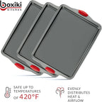 Premium Nonstick Baking Sheet Pans – Set of 3, Heavy-Gauge Carbon Steel, Warp, Dent, and Rust-Resistant – Gourmet Rimmed Half Cookie Sheet Trays, Non-Toxic for Exceptional Baking Performance