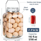 1.5 Gallon Glass Jar with Airtight Lid, Square Wide Mouth Mason Jars with Stainless Steel Handle, Large Glass Storage Containers for Canning, Flour, Sugar, Fermentation, Rice, Pickled Eggs
