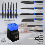 14 Pcs Kitchen Knife Block Set with Sharpener German High Carbon Stainless Steel Chef Knives, Razor-Sharp & Durable, Lightweight Anti-Slip Handle, Professional Set for Home & Kitchen (Blue)