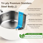 3 Quart Tri-ply Stainless Steel Saucepan with Glass Lid, Induction Sauce Pan Compatible with All Cooktops, Non-Toxic Sauce Pot with Stay Cool Handle, Oven & Dishwasher Safe